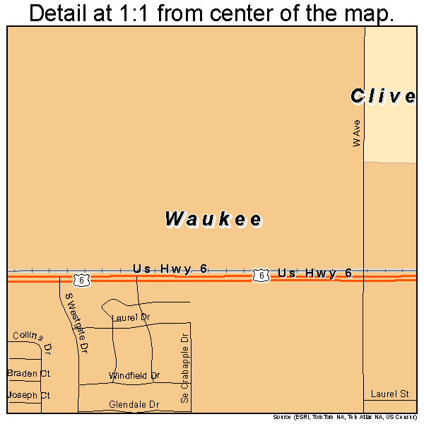 Waukee, Iowa road map detail