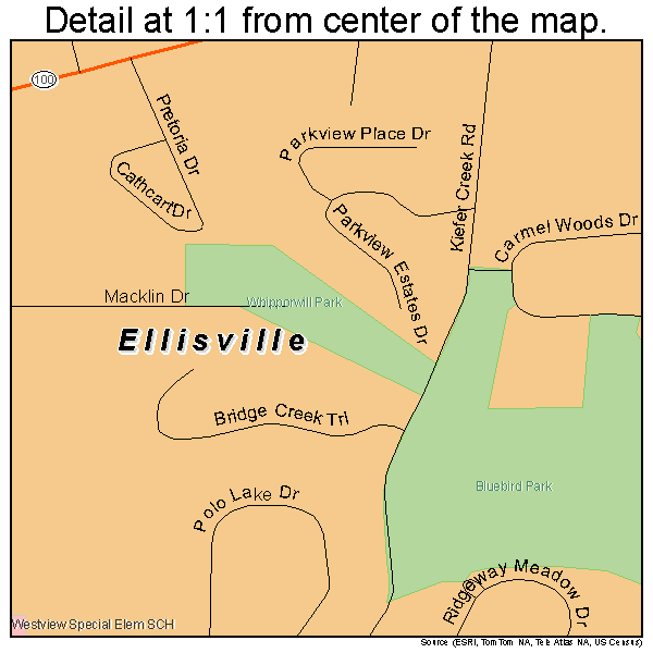 Ellisville, Missouri road map detail
