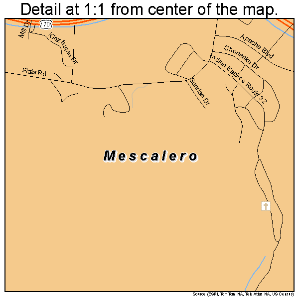 Mescalero, New Mexico road map detail