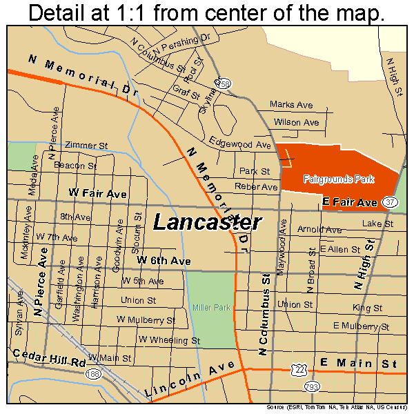 map of lancaster ohio Lancaster Ohio Street Map 3941720 map of lancaster ohio