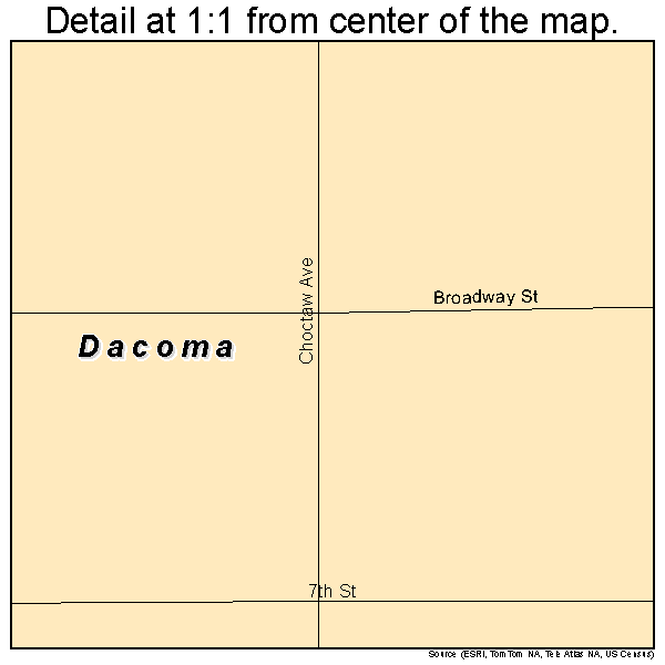 Dacoma, Oklahoma road map detail