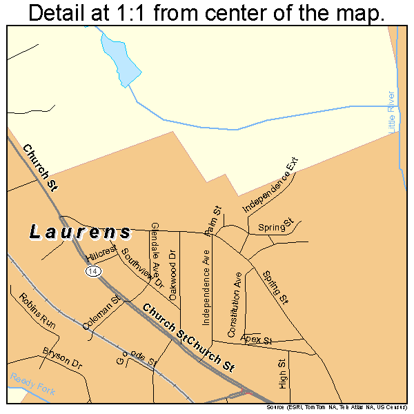 Laurens, South Carolina road map detail