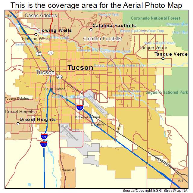 Aerial Photography Map of Tucson, AZ Arizona