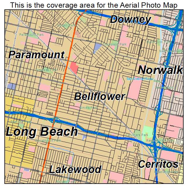 Aerial Photography Map of Bellflower, CA California