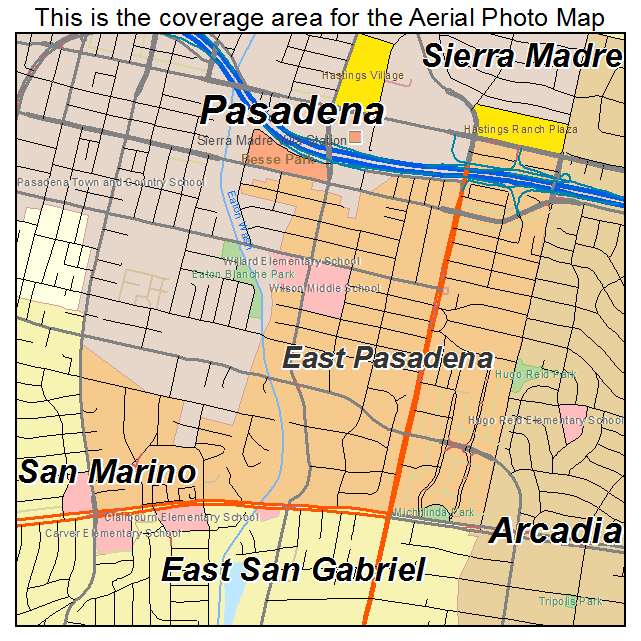 Aerial Photography Map of East Pasadena, CA California