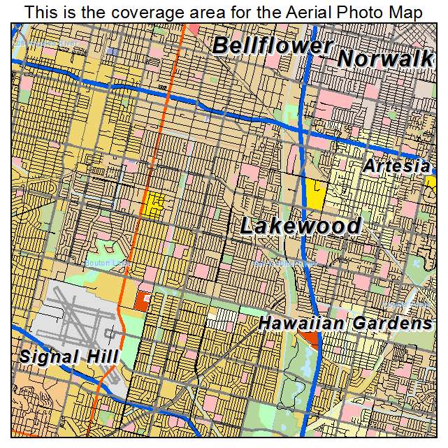 Aerial Photography Map of Lakewood, CA California