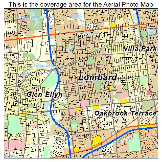 Aerial Photography Map of Lombard, IL Illinois