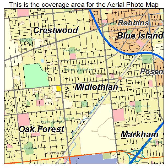 Aerial Photography Map of Midlothian, IL Illinois